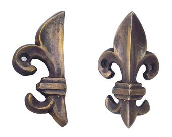 Set of 5 pcs  -72 mm Solid Brass Skiffers / Corner Protector for Skirtings & Cabinetry - Fluer de Lis / Antique Brass