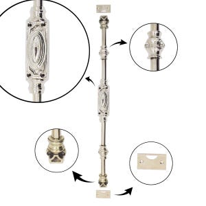 120 cm Solid Brass Cremone Bolt for Windows, Doors & Cabinetry   - Plain Oval Knob / Polished Nickel