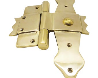 Bisagra grande para puerta de granero/puerta de entrada rústica vintage de latón macizo de alta resistencia de 10-1/2" - Mercian / Latón pulido