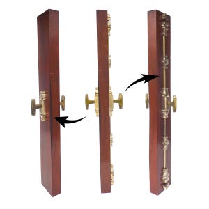 230 cm Handcrafted Brass Paired Cremone Bolt - Cenrte Plate for Doors  - Art Deco Nouveau w/ Octoclasio Cylinder Handle / Brushed Brass