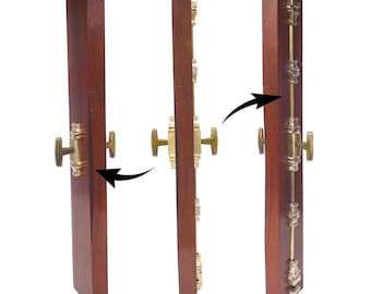 Cerrojo doble Cremone de latón hecho a mano de 230 cm - Placa central para puertas - Art Deco Nouveau con manilla cilíndrica Octoclasio / Latón cepillado