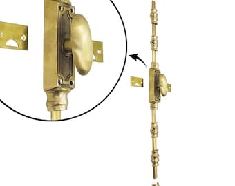 200 cm Handcrafted Solid Brass Cremone Bolt / Espagnolette for Windows, Doors & Cabinetry - Plain Oval Knob / Brushed Brass