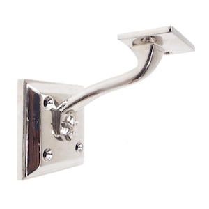 Set of 2 pcs - 4&quot; Solid Brass Stair Rail Bracket / Handrail Bracket Support   - S-Curve Square Base / Polished Nickel