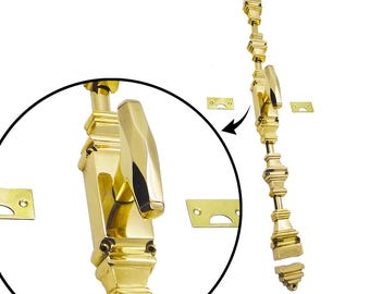 280 cm Handcast Solid Brass Cremone Bolt / Latch for Tall Doors   - Art Deco Nouveau w/ Octoclasio Cylinder Handle / Polished Brass