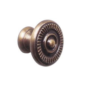 Set of 10 pcs  - 7/8" Solid Brass Knob for Cabinetry & Drawers - Pimpled Centre Ribbed Edge / Antique Brass