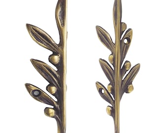 Set of 4 pcs  - 105 mm Brass Skiffers / Corner Protector for Cabinetry & Skirting Boards  - Plain Olive Branch / Antique Brass