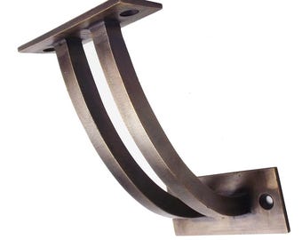 Juego de 3 soportes para pasamanos de escalera de latón macizo de 3-1/2" (doble curva, latón antiguo)