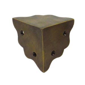 May include: A bronze-colored metal corner bracket with a decorative, scalloped edge. The bracket is a right angle with pre-drilled holes for screws. The finish has a slightly aged appearance.