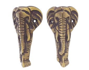 Juego de 6 piezas - Protectores de esquina decorativos de latón macizo de 73 mm para zócalos y armarios - Elefante / Latón antiguo