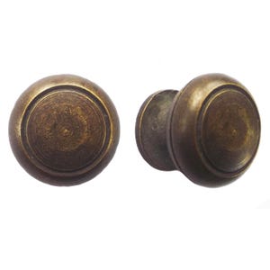 Set of 10 pcs  - 3/4" Handcrafted Solid Brass Knob for Cabinetry & Drawers - Round Ringed / Antique Brass