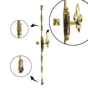 230 cm Solid Brass Cremone Bolt for Windows, Doors & Cabinetry   - Fluer de Lis / Polished Brass