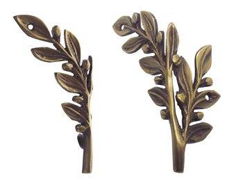 Set of 4 pcs  - 100 mm Brass Skiffers / Corner Protector for Skirting Boards  - Olive Branch - Left / Antique Brass