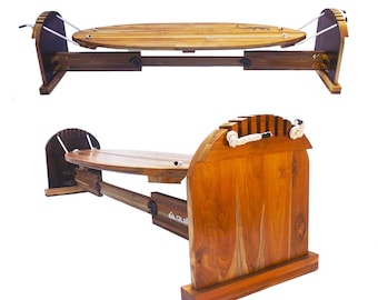 Set of 5 pcs - 208 cm Teakwood Surf Board Trainer / Balancing and Surfing Exercise Platform / Embellished with Brass Decor