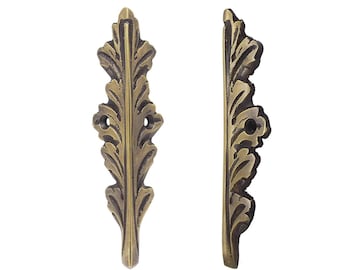 Set of 6 pcs  - 96 mm Brass Skiffers / Corner Protector for Skirtings & Cabinetry - Tall Oakleaf / Antique Brass