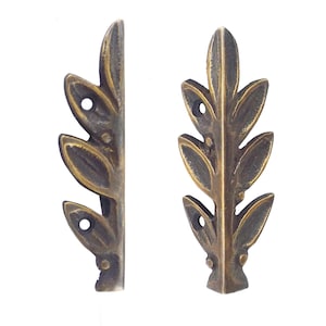 Set of 6 pcs  - 85 mm Solid Brass Skiffers / Corner Protector for Skirtings & Cabinetry -  Stylized Olive Leaves /  Antique Brass