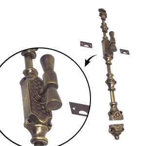 280 cm Handcrafted Solid Brass Cremone Bolt / Espagnolette for Tall Doors - Classic Weave w/Flared T-Bar Knob / Antique Brass