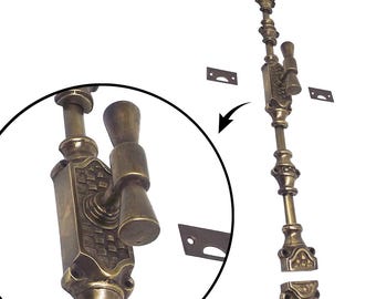 Fechadura Cremone/Espagnolette artesanal em latão maciço de 280 cm para portas altas - Trama clássica com puxador em T alargado / Latão antigo