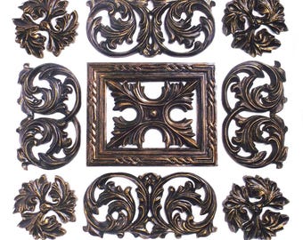 Medallón decorativo vintage de 26" para techo y pared, rectangular, hecho a mano - Acanto/Bronce