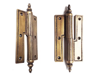 Set mit 3 Stück - 4-3 / 4 "Vintage Massiv Messing Kabinett Paumelle Scharniere mit Endknöpfen - Geriffelt / Antikes Messing