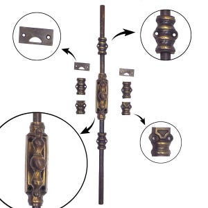 120 cm Solid Brass Cremone Bolt for Windows, Doors & Cabinetry   - Classic Handle / Antique Brass