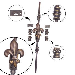 230 cm Solid Brass Cremone Bolt for Windows, Doors & Cabinetry   - Fluer de Lis / Antique Brass