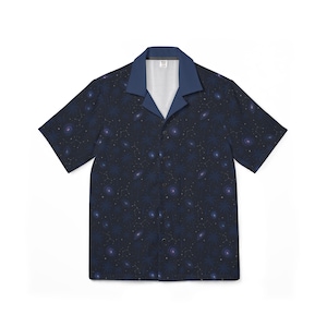 Celestial Paradise Aloha and Galaxy Hawaiian Camp Shirt, Constellation Vacation Shirt, Cosmic Luau Button Up