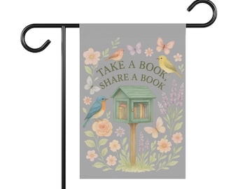 Drapeau de jardin Little Library gratuit : bannière oiseau floral, cadeau pour amoureux des livres