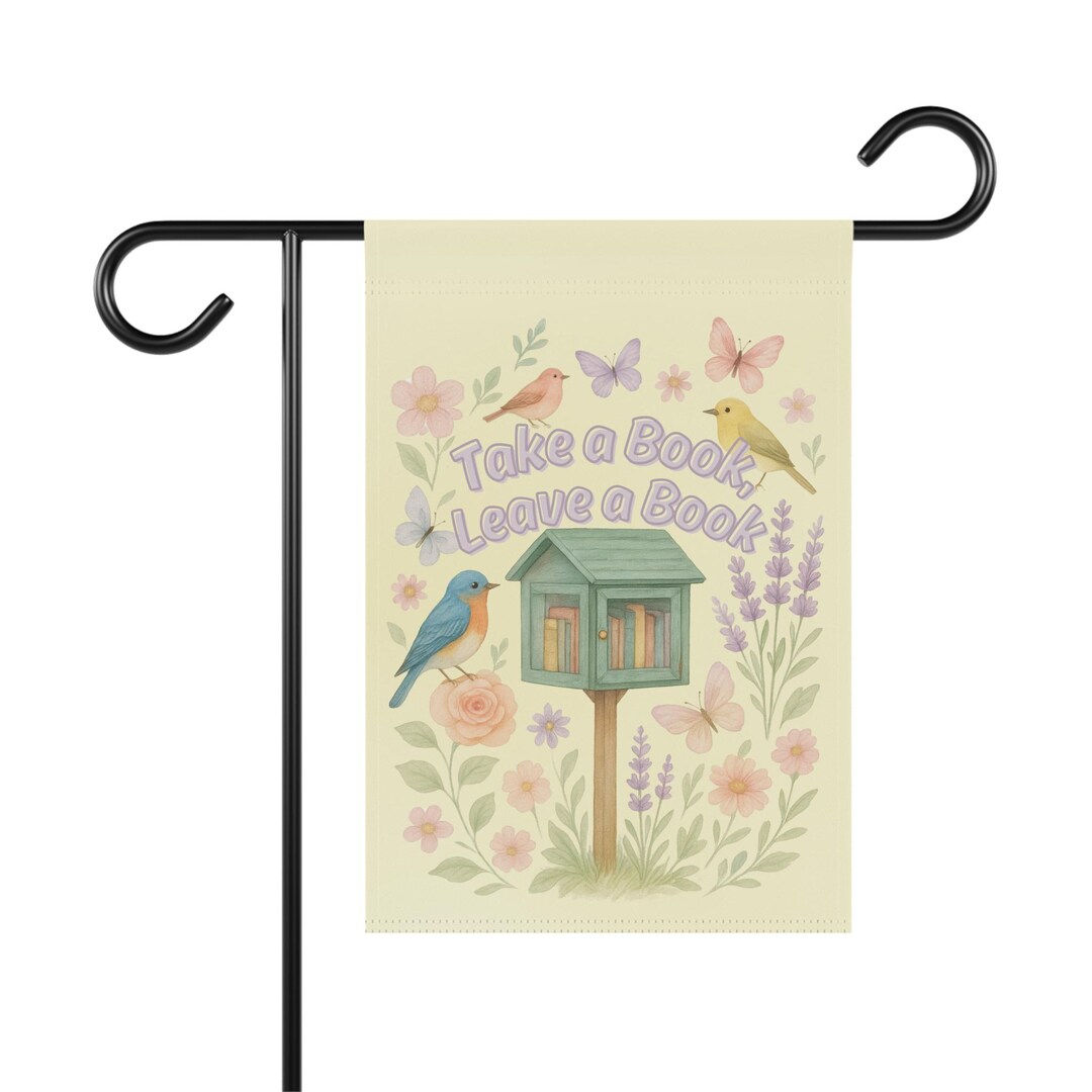 Library Flag Sign Little Free Library Garden Flag: Cottagecore Floral Bird Banner - Etsy