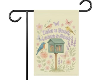 Drapeau de jardin Little Library gratuit : banderole d'oiseau floral Cottagecore