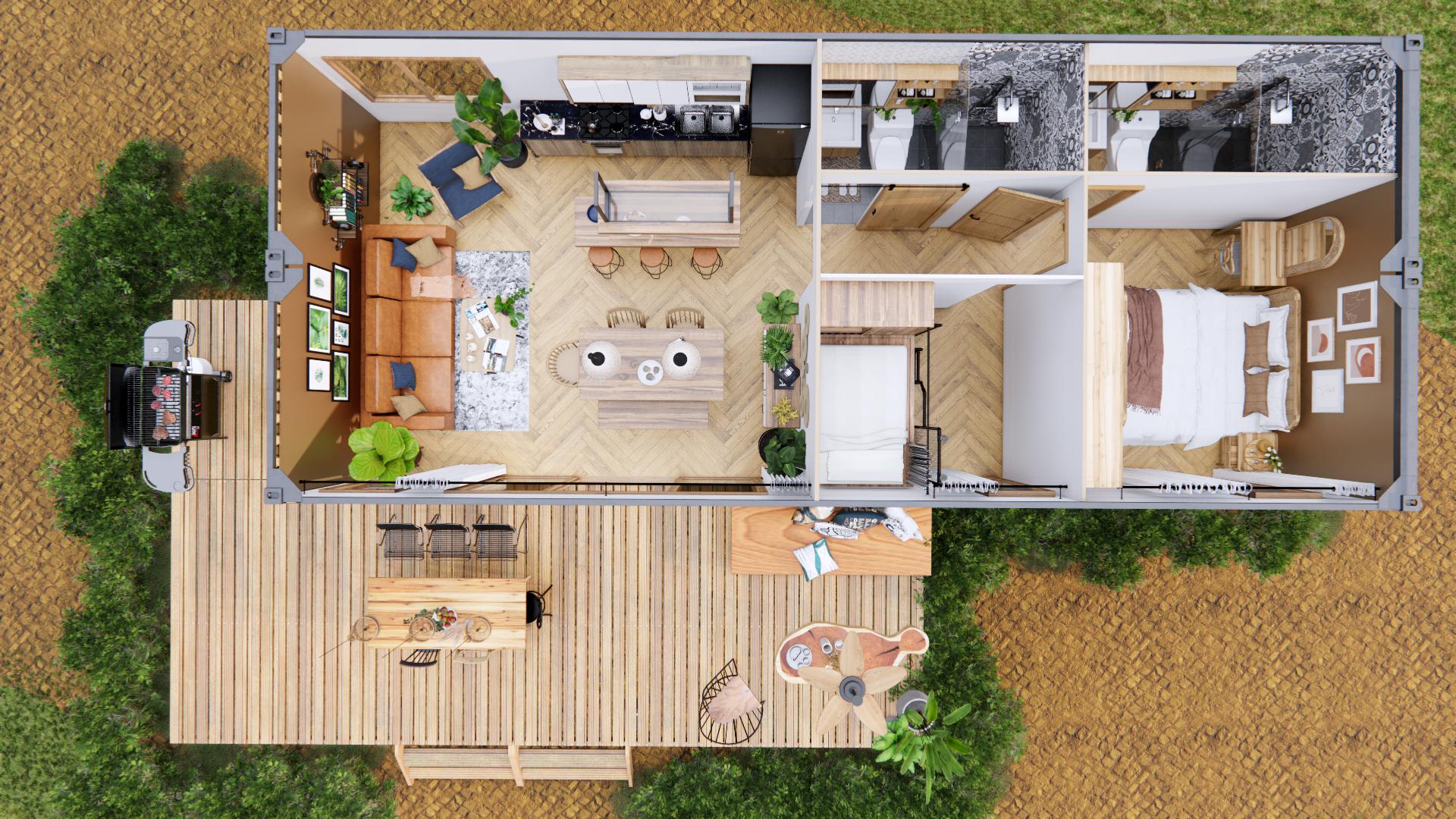 2x40' Container Home Plans 2 Bedrooms - 2 Bathrooms - House Floor Plans ...