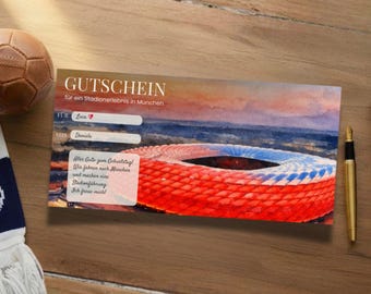 Personalisierbarer Stadion Gutschein München – Fußball Geschenk für Männer | Bayern Fan Gutschein | Sofort Download PDF
