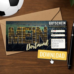 Voucher personalizado para download do estádio de Dortmund para fãs de futebol.