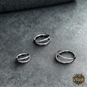 Silver Zircon Double Hoop Septum Ring – Dainty Helix, Tragus & Cartilage Piercing Jewelry