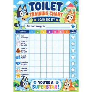 トイレトレーニングチャート｜幼児用トイレトレーニングご褒美トラッカー｜キッズブルードッグ（デジタルダウンロード＆印刷可能）