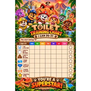 Paw Patrol en dinosaurus zindelijkheidstrainingskaart voor kinderen | Beloningstracker voor peuters (digitale download)