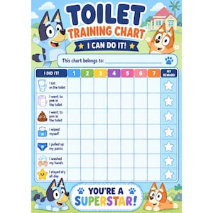 Potty Training Chart | Toddler Toilet Training Reward Tracker | Kids Blue Dog (Digital Download & Printable)