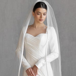 Simple veil with satin edge Satin trim bridal veil Single tier bridal veil Modern satin veil Satin ribbon edge veil Cathedral wedding veil