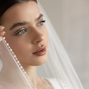Edged pearls Long Veil,Pearl Trim Short Wedding Veil Elegant Cathedral Veil,Beaded Bridal Veil,Bridal Veil with Pearls, One-Tier Bridal Veil