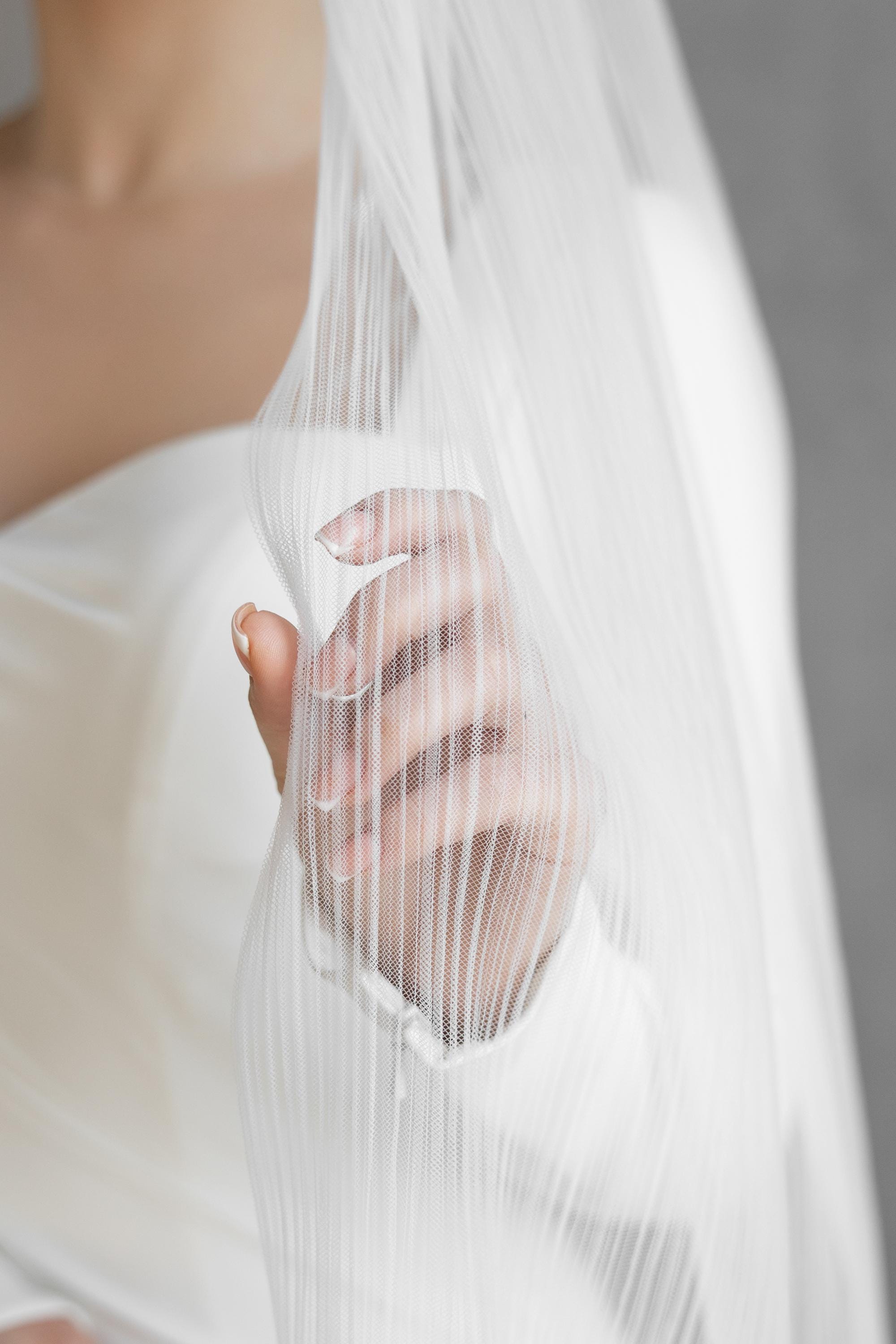Pleated Wedding Veil - Soft Tulle Wedding Veil, Minimalist Plain Bridal…