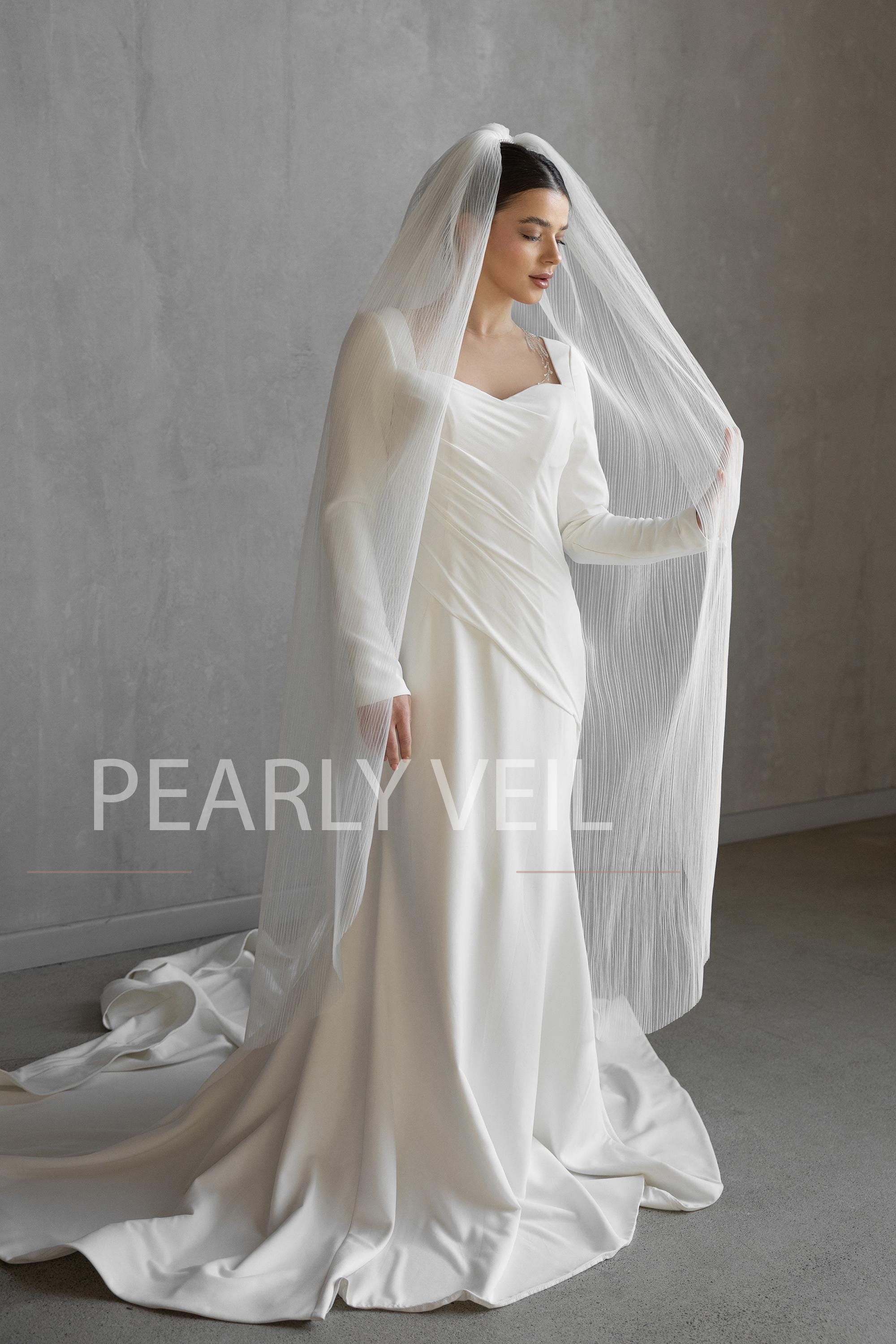 Pleated Tulle Wedding Veil - Fingertip Lux tulle cathedral, chapel, fingertip length veil - Style  main image 2