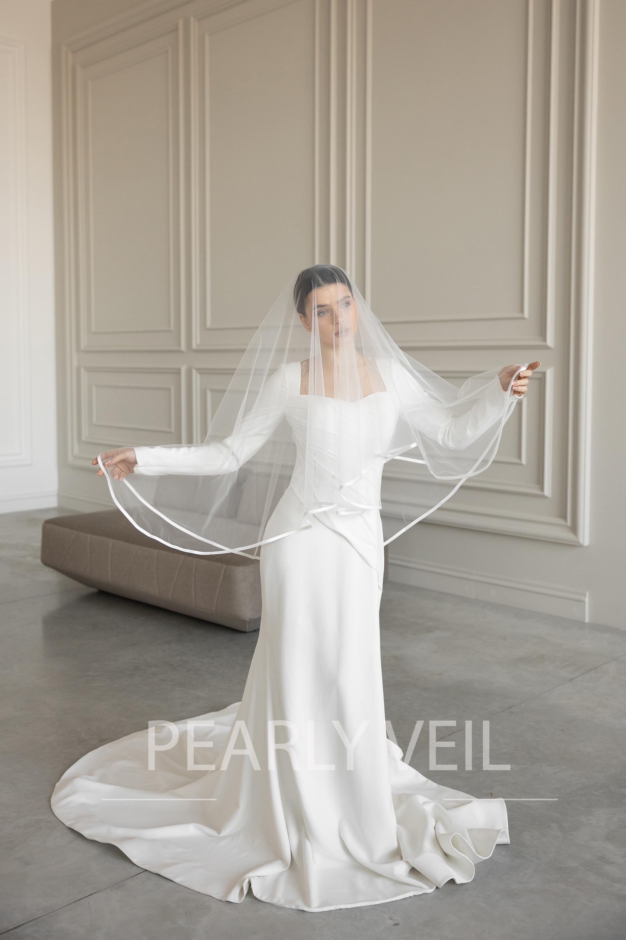 Two-tier Satin Edge Veil, Satin Ribbon Veil, Satin Trim  display picture 1