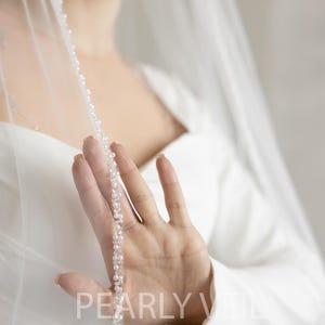 Pearl Beaded Wedding Veil, Beaded edge Veil for bride, Tulle Veil, Ivory Veil, Fingertip Veil, Pearl Bridal Veil, Beaded Edge cathedral veil