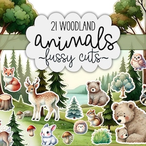 Woodland Animals Fussy Cuts Junk Journal Ephemera Cute Forest Animals Clipart Scrapbooking Digital Kit Printable Animal Cutouts