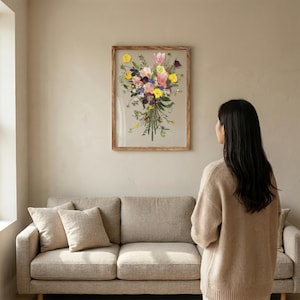 Real Pressed Flower Art - Inspired by Bridal Bouquet - Made by Korean Artisan - Botanical Wall Decor (13 x 17.7 Inch) image 15