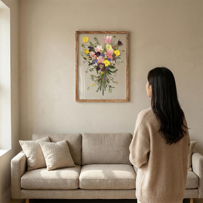 Real Pressed Flower Art - Inspired by Bridal Bouquet - Made by Korean Artisan - Botanical Wall Decor (13 x 17.7 Inch) image 15