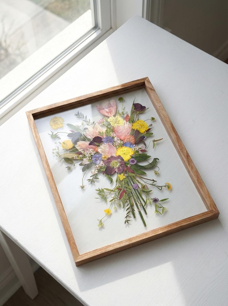 Real Pressed Flower Art - Inspired by Bridal Bouquet - Made by Korean Artisan - Botanical Wall Decor (13 x 17.7 Inch) image 5