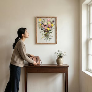 Real Pressed Flower Art - Inspired by Bridal Bouquet - Made by Korean Artisan - Botanical Wall Decor (13 x 17.7 Inch) image 18