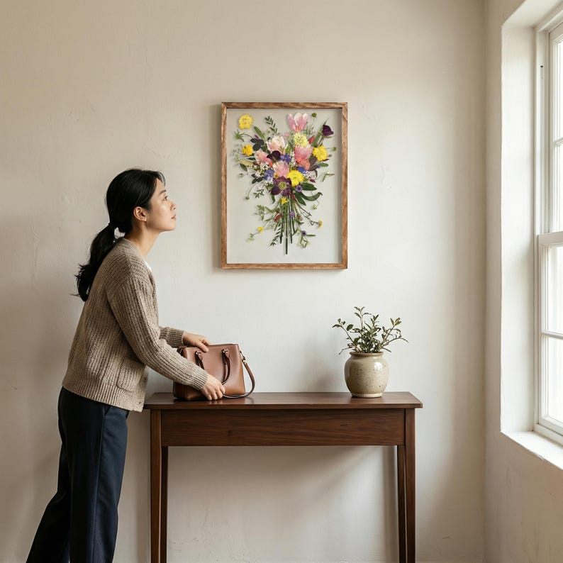 Real Pressed Flower Art - Inspired by Bridal Bouquet - Made by Korean Artisan - Botanical Wall Decor (13 x 17.7 Inch) image 18