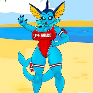 Vaporeon Bay Watch Pokemon 3D Print Model STL File Sfw/nsfw/futa for