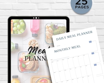 Planificador de comidas digital definitivo / Planificador de comidas semanal y mensual / Organizador de recetas / Rastreador de calorías / Imprimible